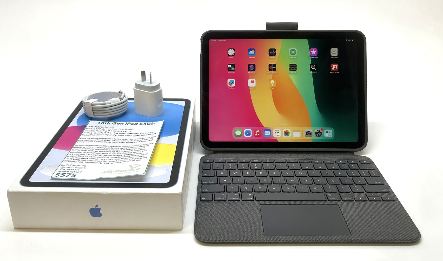 iPad 10th Gen 64gb With Logitech Case/Keyboard & Trackpad